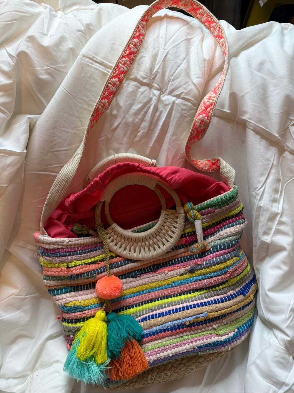 America & Beyond Multicolor Striped Woven Tote Bag with Tassel Accents - Picture 6 of 8